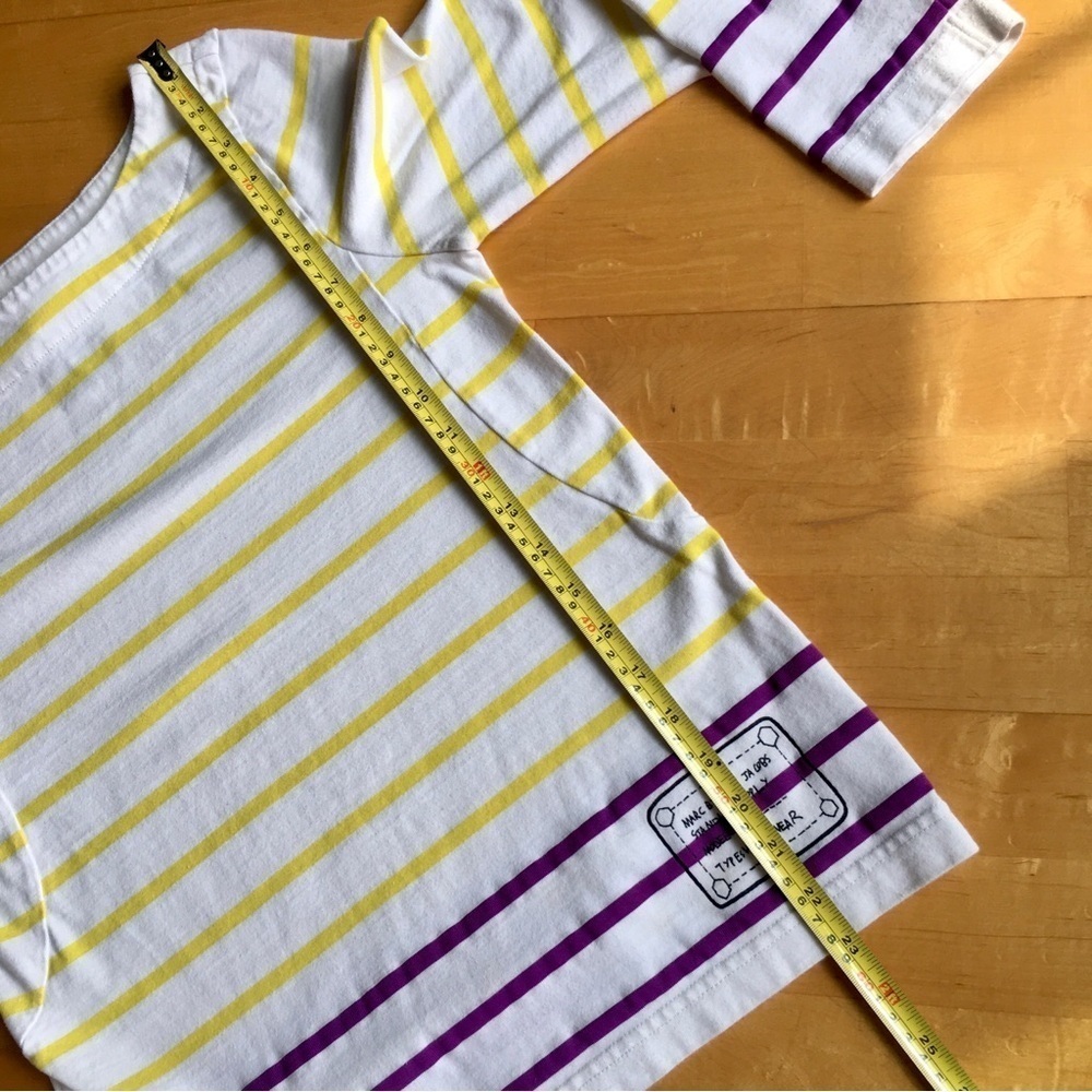 Marc by Marc Jacobs Striped, Three Quarter Sleeve Tee, Yellow, Purple, Size S - Picture 10 of 14